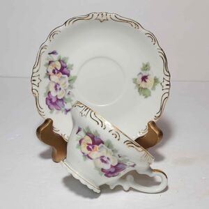 Sterling China Pansy Teacup and Saucer Purple Yellow Vintage